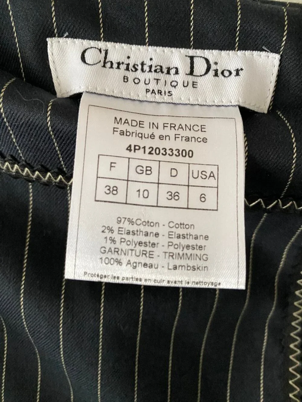 Christian Dior Pinstripe Skirt w/ Leather Detailing